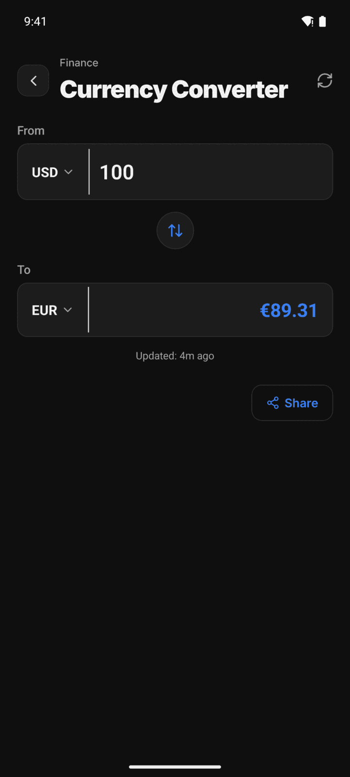 CalcMate currency converter with 25 currencies