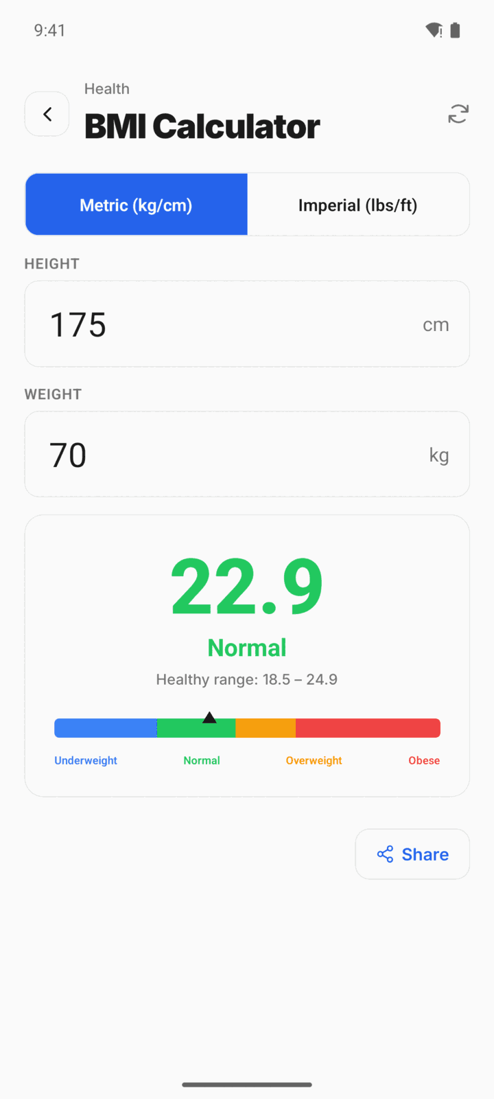 CalcMate BMI calculator in the Health category